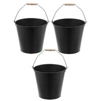 3PK Boxsweden Metal Bucket Wood Handle 12L Black 30X30X27cm