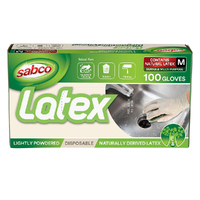100pc Sabco Disposable Latex Gloves Medium - White