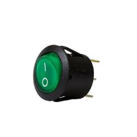 Green Illuminating Round Rocker Switch On Off 20mm Diameter 10Amps at 12V Retail Blister Qty 1