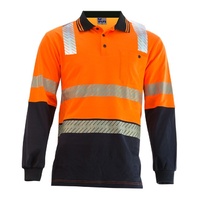 KM Workwear Taped H Pattern Long Sleeve Two Tone Polo Shirt Small Orange/Navy