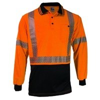 KM Workwear Taped Cross Back Long Sleeve Two Tone Polo Shirt Small Orange/Navy