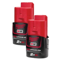 Milwaukee 12V 2.0Ah Red Lithium Ion Battery 2 Pack M12B22