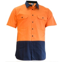 KM Workwear Short Sleeve Two Tone Drill Shirt Small Orange/Navy