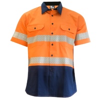 KM Workwear Taped Short Sleeve Two Tone Drill Shirt Small Orange/Navy