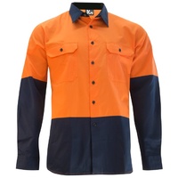 KM Workwear Long Sleeve Two Tone Drill Shirt XS Orange/Navy