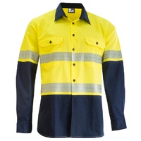 KM Workwear Taped Heavy Weight Long Sleeve Two Tone Drill Shirt 2XS Orange/Navy
