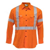 KM Workwear Taped Cross Back Long Sleeve Two Tone Drill Shirt XS Orange