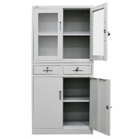 FORTIA 4-Door Lockable Steel Stationery Storage Cabinet, Display Windows, 2 Drawers, Grey