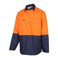 WORKIT Hi-Vis 2 Tone Closed Front Dual Weight Welders Shirt Orange/Navy 4XL