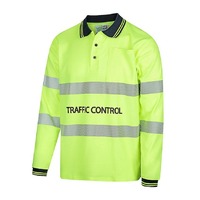 WORKIT Traffic Control Long Sleeve Poly Cotton Taped Polo Shirt - Single Tone Yellow M