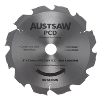 Austsaw 205mm 6PCD 6TCT Polycrystalline Diamond Blade - 25mm Bore PCD205