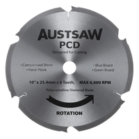 Austsaw 250mm 6PCD 6TCT Polycrystalline Diamond Blade - 25.4mm Bore PCD250
