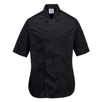 Rachel Chef Jacket Short Sleeve Black Large Regular
