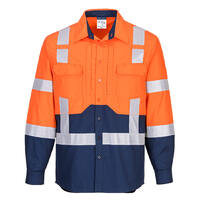 Hi-Vis Stretch Work Shirt L/S Orange/Navy Large