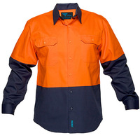 Cotton Shirt Open Long Sleeve Class D Orange/Navy 4XL Regular