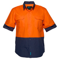Cotton Shirt Open Short Sleeve Class D Orange/Navy 5XL Regular