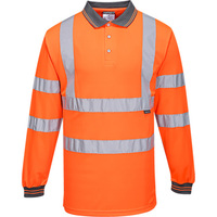 Hi-Vis Polo Shirt Long Sleeve Orange 4XL Regular 2x Pack