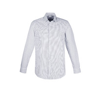 Biz Corporates Noah Mens Long Sleeve Shirt White/Storm Blue Check Size XS