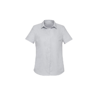 Biz Corporates Charlie Womens Short Sleeve Shirt Silver Chambray Size 4