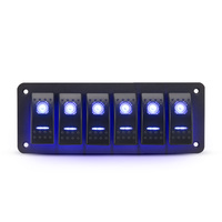 LIGHTFOX 6 Gang 12V Switch Panel ON-OFF Toggle Rocker Control Blue LED For RV Marine Boat