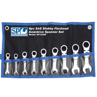 SP Tools 9pc SAE Gear Drive ROE Spanner Set - Flex Head Stubby SP10389