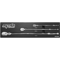 SP Tools 3 Piece 90T 1/4", 3/8" & 1/2"Dr Ratchet Set - Extra Long Sealed Flex Head SP29330