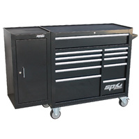 SP Tools 11 Drawer Custom Series - Black/Silver Handles Roller Cabinet with Side Cabinet SP40160