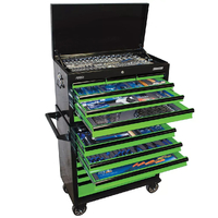 SP Tools 407pc 14 Drawer Sumo Custom Series Tool Kit - Metric/SAE - Black/Green Roller Cabinet & Tool Box SP50177
