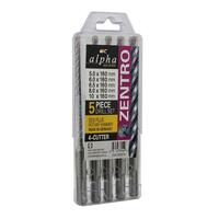 Alpha 5 Piece SDS Plus German Zentro 4 Cutter Masonry Drill Set SPZSET-5