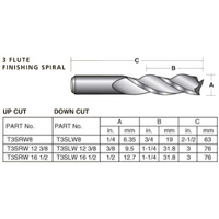 Carbitool 12.7mm 3 Flute Finishing Spiral Bit T3SLW161/2