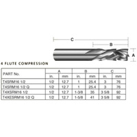 Carbitool 12.7mm 4 Flute Compression Bit T4XESRM161/2Q
