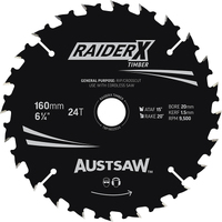 Austsaw 160mm 24T RaiderX Thin Kerf Timber Blade - 20 Bore TBP1602024