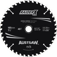 Austsaw 185mm 40T RaiderX Thin Kerf Timber Blade - 20 Bore TBP1852040