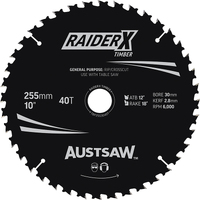 Austsaw 255mm 40T RaiderX Table Saw Timber Blade - 30 Bore TBP2553040T