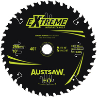 Austsaw 255mm 40T Extreme Wood with Nails Blade Table Saw - 30 Bore TBPP2553040T
