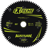 Austsaw 255mm 80T Extreme Wood with Nails Blade Thin Kerf - 30 Bore TBPP2553080
