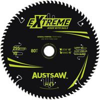 Austsaw 255mm 80T Extreme Wood with Nails Blade Table Saw - 30 Bore TBPP2553080T
