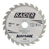 AustSaw 185mm x 30/20 Bore x 24T Raider Timber Blade TBR1853024