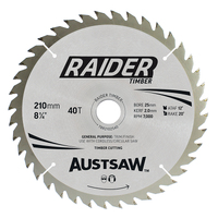 Austsaw 210mm 40T Thin Kerf Raider Timber Blade TBR2102540