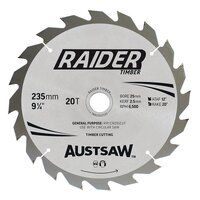 Austsaw 235mm 20T Thin Kerf Raider Timber Blade - 25 Bore - 20 Pack TBR2352520B