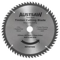 Austsaw 235mm 60T Thin Kerf Timber Blade - 25mm Bore TKB2352560