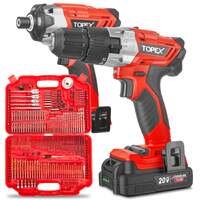 Topex 20v cordless hammer drill impact driver power tool combo kit w/ drill bits