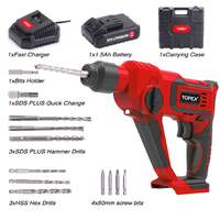 Topex 20v max lithium cordless rotary hammer drill kit w/battery charger bits1.5Ah One Battery