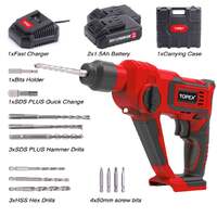 Topex 20v max lithium cordless rotary hammer drill kit w/battery charger bits1.5Ah Two Batteries