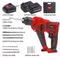 Topex 20v max lithium cordless rotary hammer drill kit w/battery charger bits3.0Ah Two Batteries