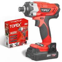 Topex cordless impact driver 1/4" hex drive w/ 20v li-ion battery & charger