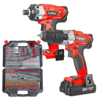 TOPEX 20V Cordless Hammer Drill Impact Driver Power Tool Combo Kit w/ Drill Bits