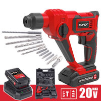 TOPEX 20V Max Lithium Cordless Rotary Hammer Drill Kit w/Battery Charger Bits