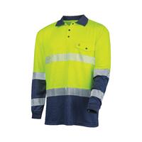 TRU Workwear Recycled Anti-Microbial Micromesh L/S Two Tone Hi-Vis Polo Shirt With Segmented Tape Yellow/Navy