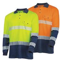 TRU Workwear Recycled Anti-Microbial Micromesh L/S Two Tone Hi-Vis Polo Shirt With Segmented Tape